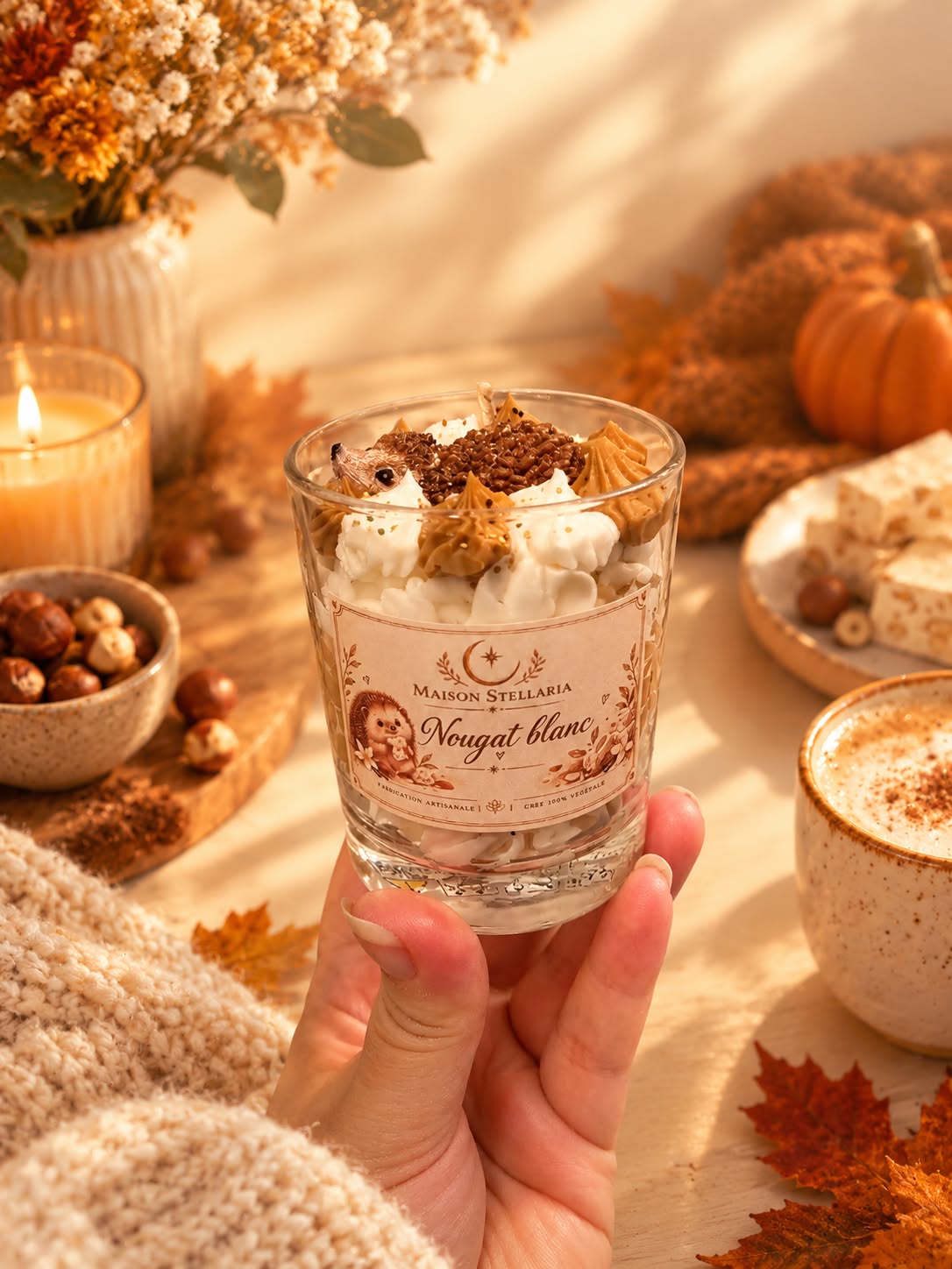 🦔 Bougie Hérisson – Nougat Blanc